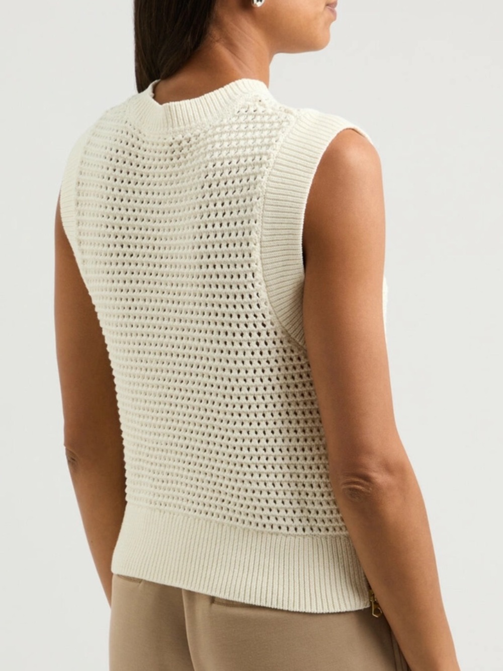 Varley Open-Knit V-Neck Sleeveless Vest in Cream - Picture 2 of 9